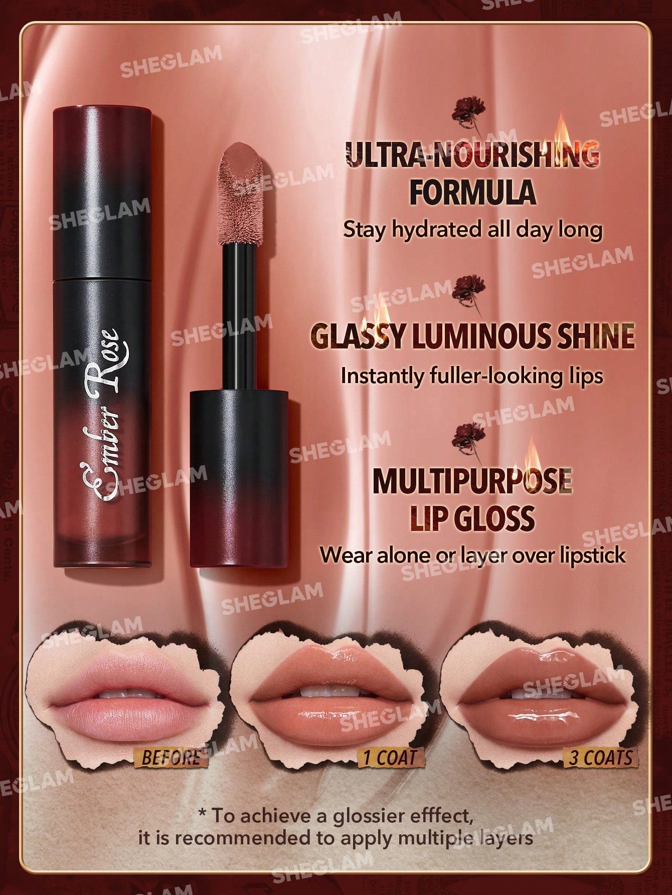 SHEGLAM - Ember Rose Immortal Love Nourishing Lip Gloss-Amor Amor