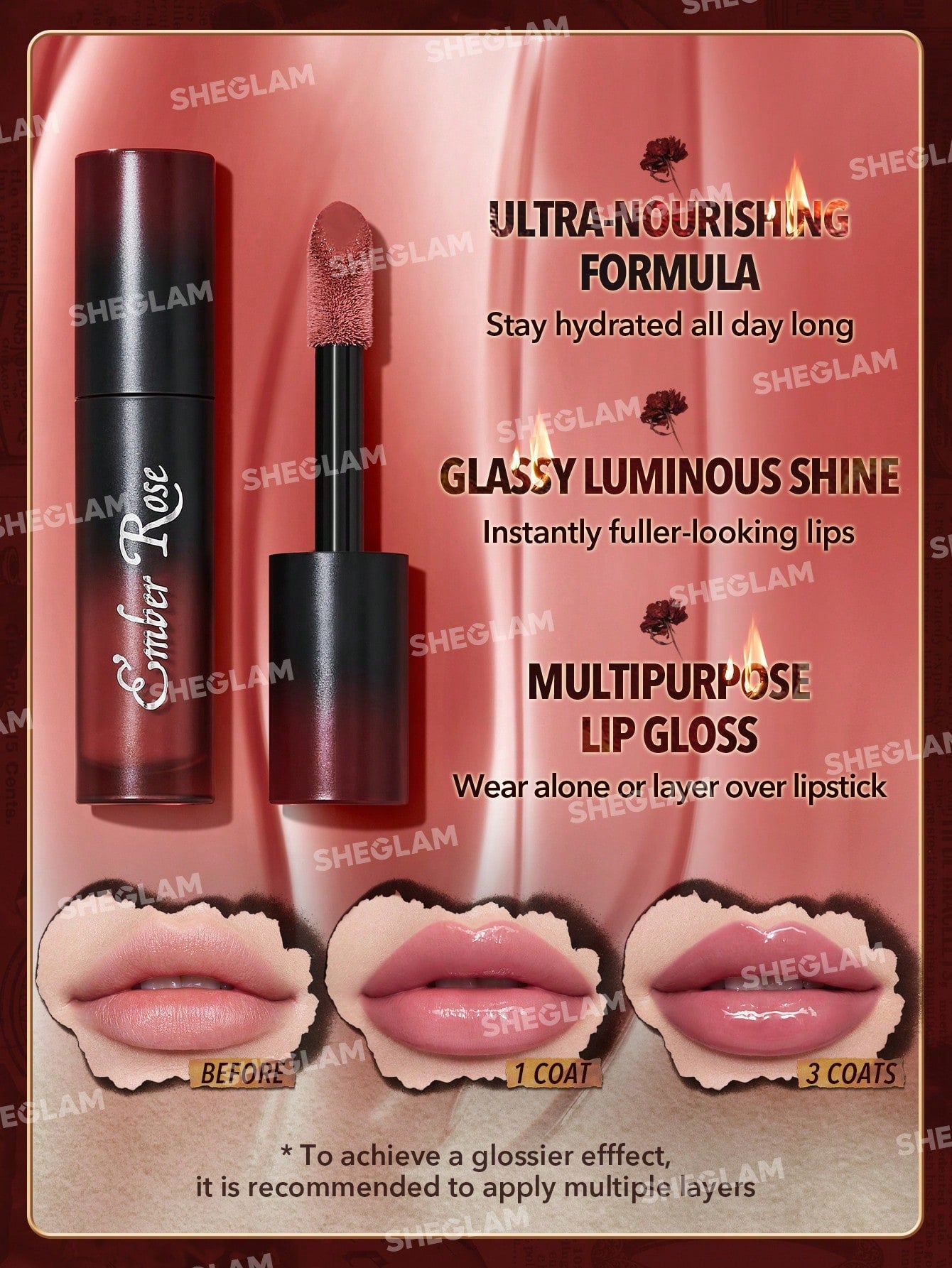 شيغلام - Ember Rose Immortal Love Nourishing Lip Gloss-Unconditional