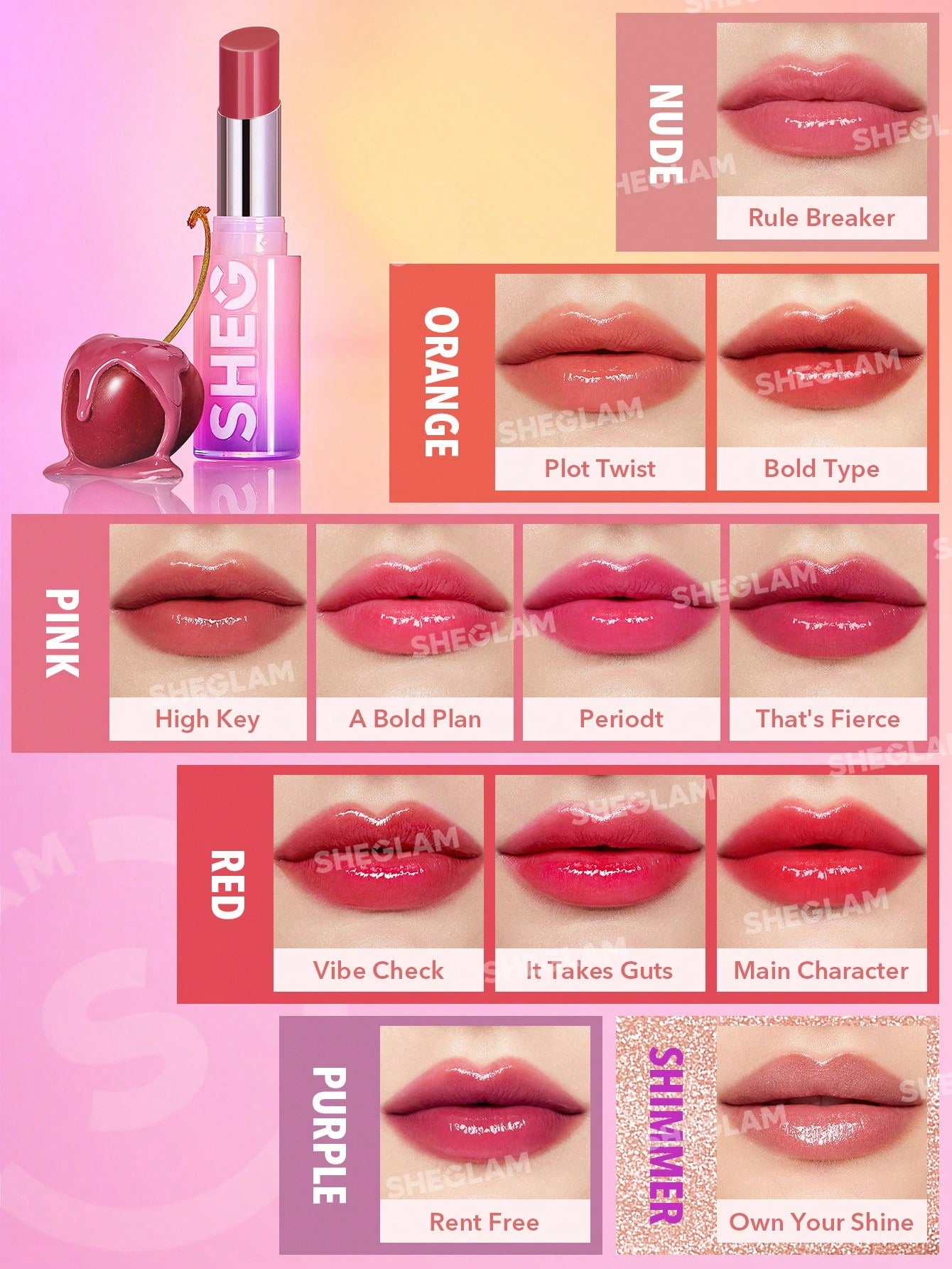 شيغلام - أحمر شفاه Shade Extension  شيغلام - أحمر شفاه عالي اللمعان ميرور كيس-Own Your Shine