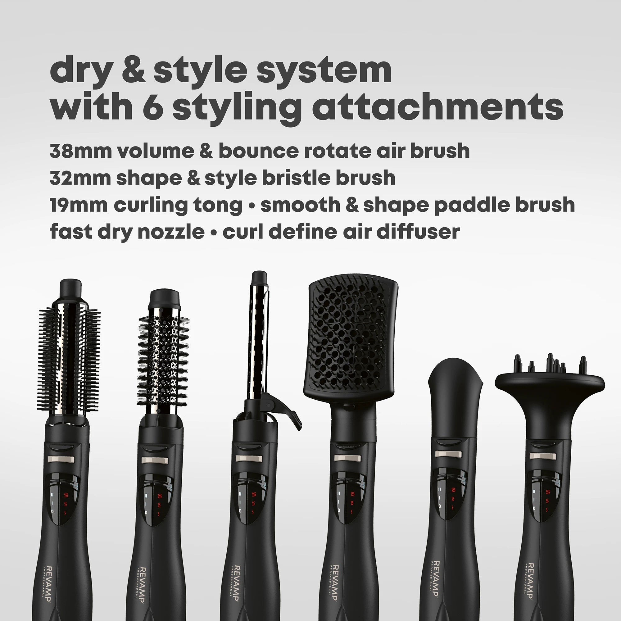 REVAMP 6-in-1 Ionic Airstyle dry and style system with six attachments