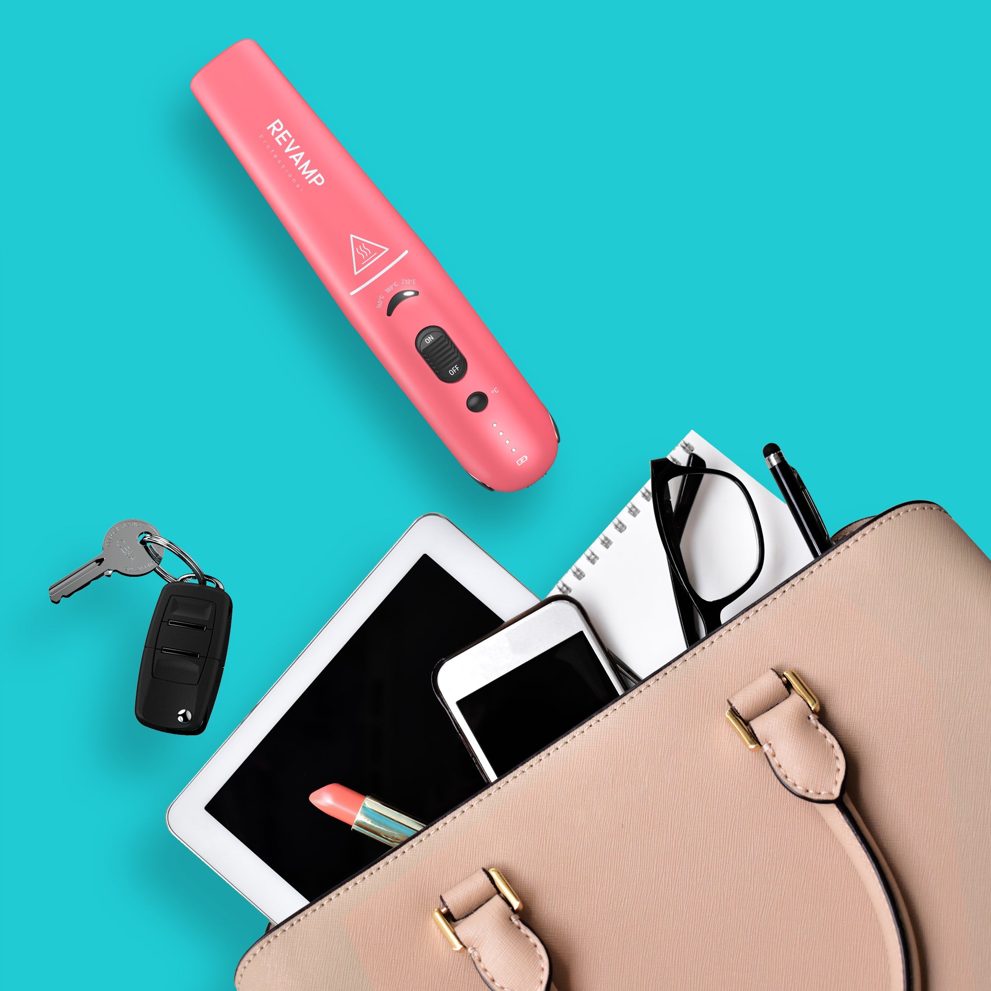 REVAMP Liberate Cordless Compact Hair Straightener travel pouch and portable styling